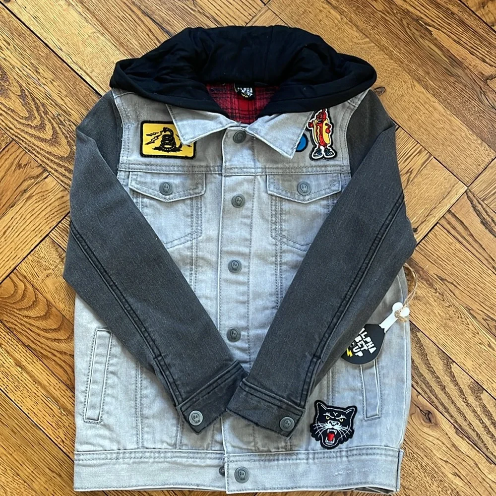 ALPHABET SOUP HOODED DENIM JACKET NWT